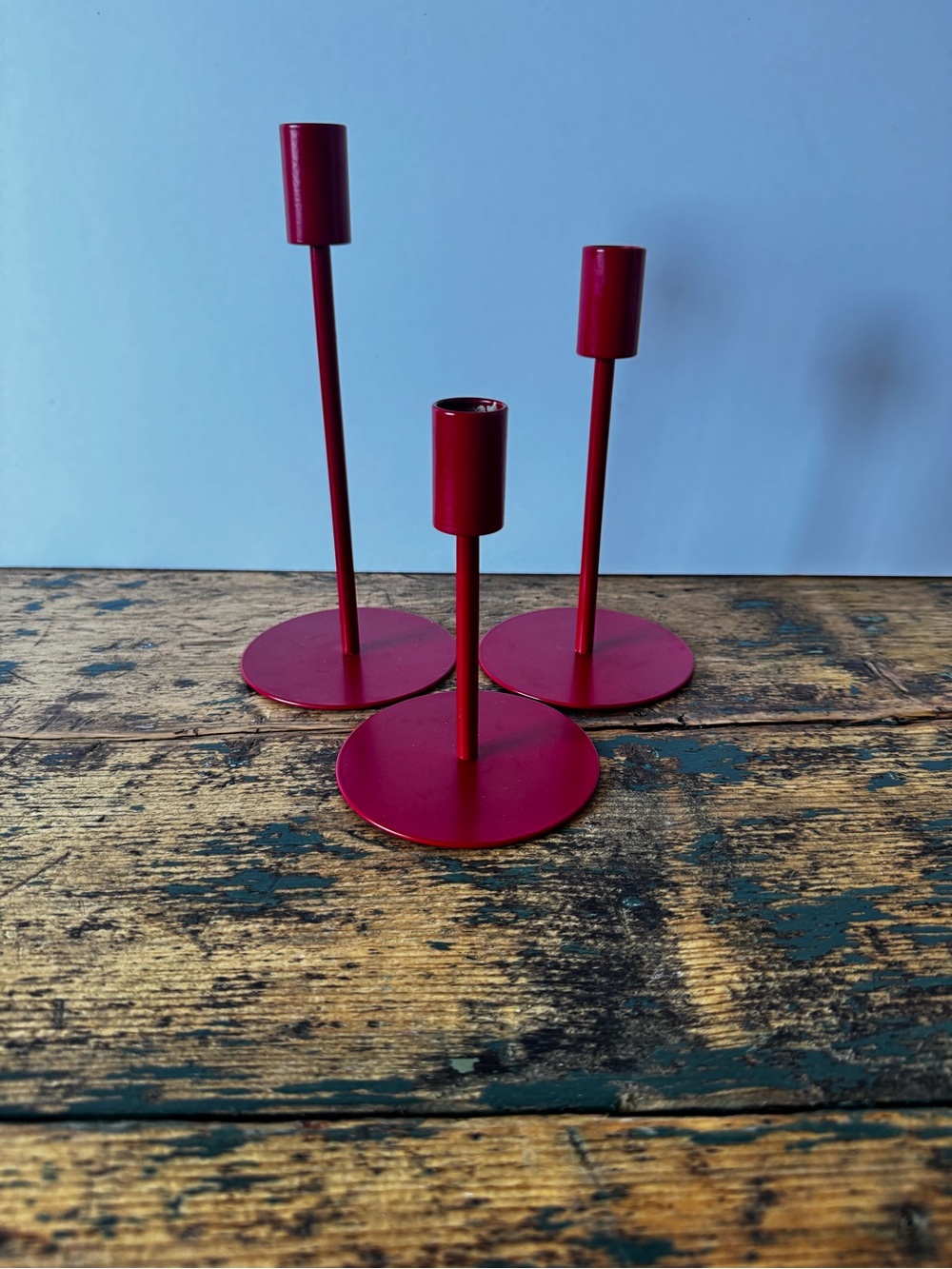Set of 3 IKEA Nasvis Red Metal Candle Holders